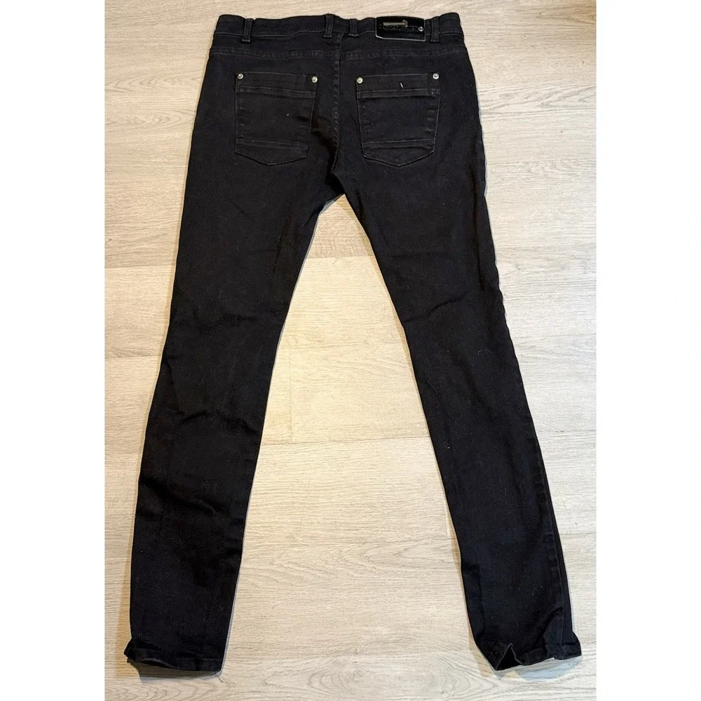 Copper Rivet Slim Fit Jeans Men's Size 34x32 Black Distressed Stretch Streetwear